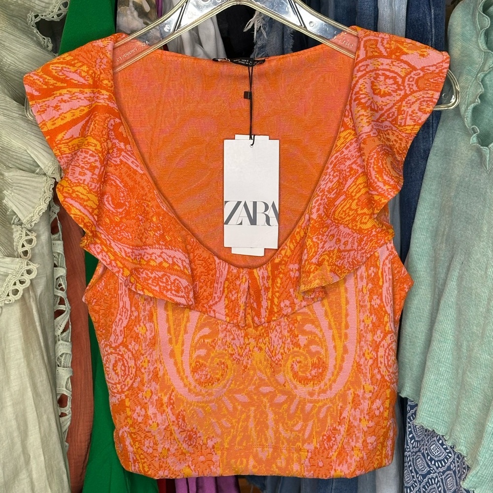 Zara Women's Orange Ruffle Top